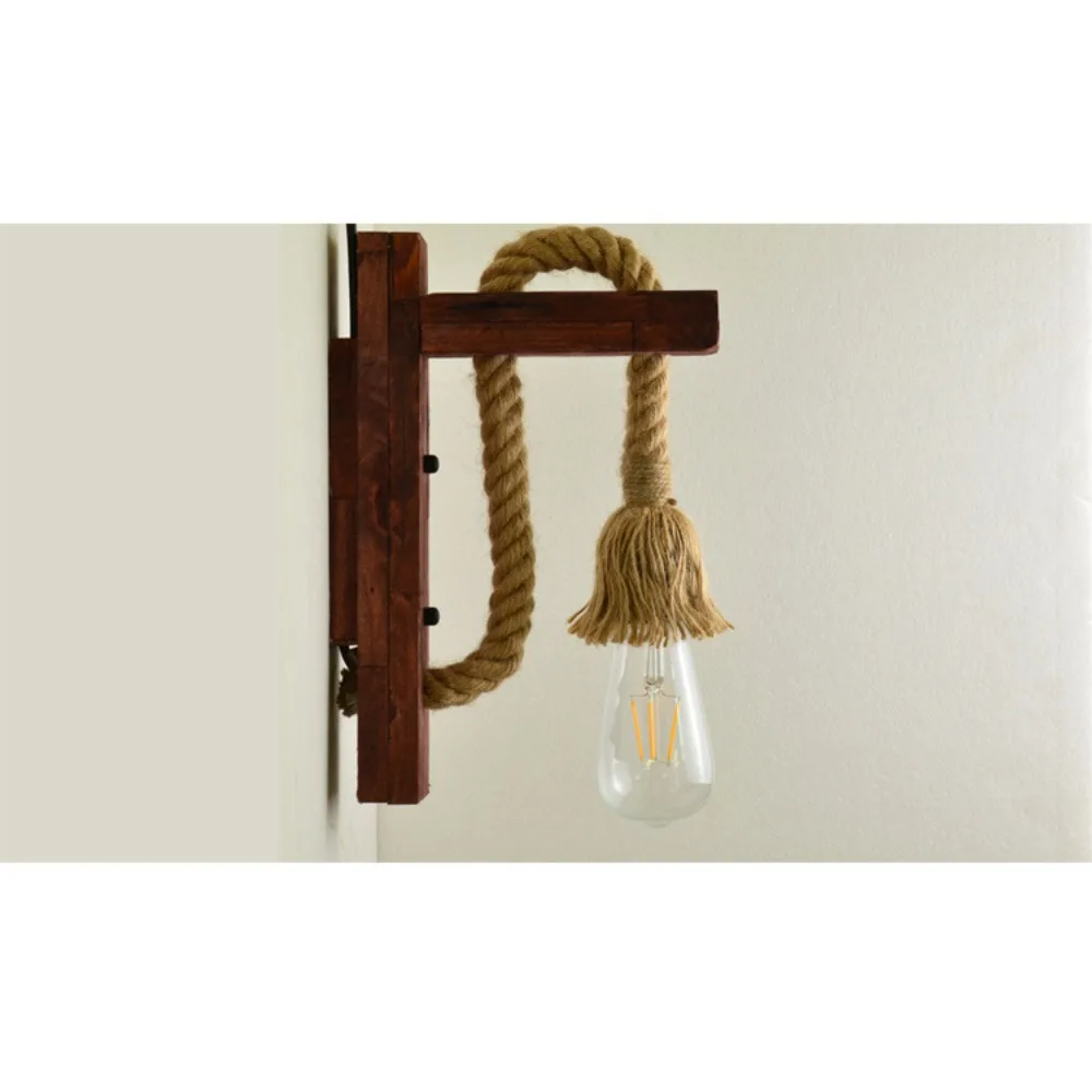 20cm American Lamps Wood Wall Lamp Decorative Lamp Wood Pastoral Stairs Restaurant Coffee Room Tearoom Retro Hemp Rope Wall Lamp