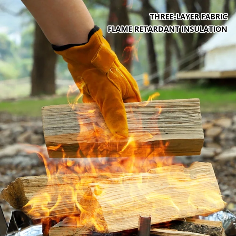 Heat Resistant Fireproof Cowhide Safety Gloves for Welding, Gardening, and BBQ
