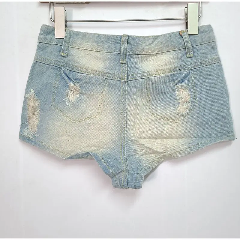 Glossy Blue Denim Glitter Women's Sexy Party Club Shorts Dance Stage Sequin Slim Bottoms