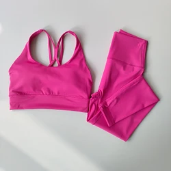 Women's High-End Fashionable Yoga Suit - Hip Lifting, Slimming, Breathable Sports Fitness Set with Bra and Leggings - M (Rose red)
