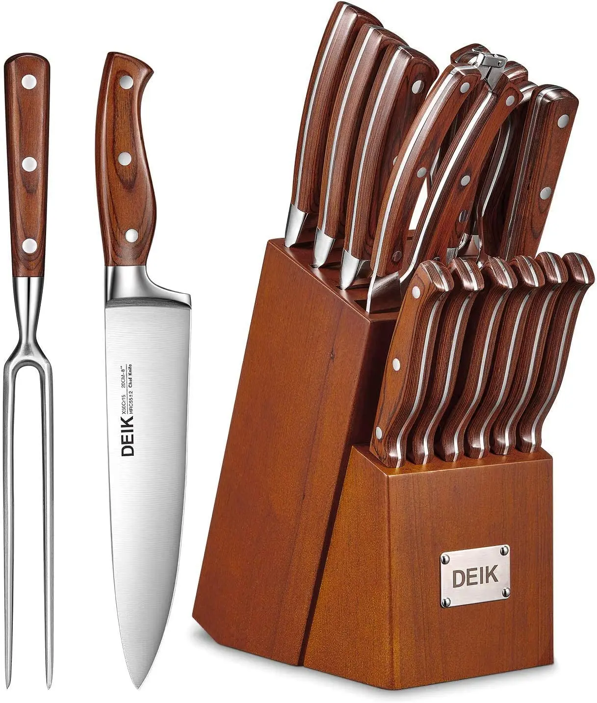 DEIK 16pcs Knife Set Chef's Knife Knife Block Wooden Handle with