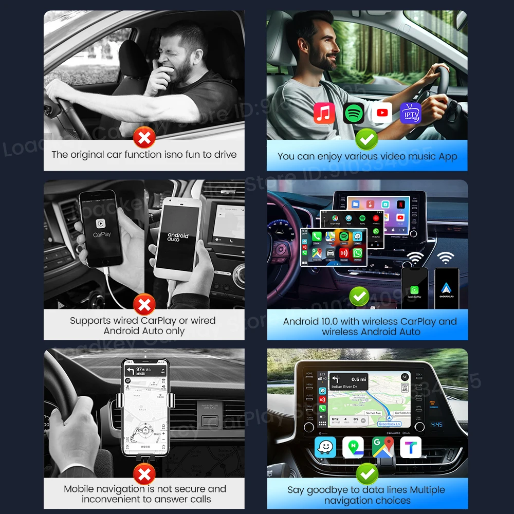 Carlinkit  ī÷ Ai ڽ, ȵ̵ , ȵ̵ 10, 4 ھ CPU, 32GB,  , , IPTV, Ʃ