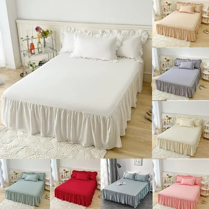 Solid Color Bed Skirt Lace Ruffled Bed Skirt 1pcs Cover Bedroom Beds