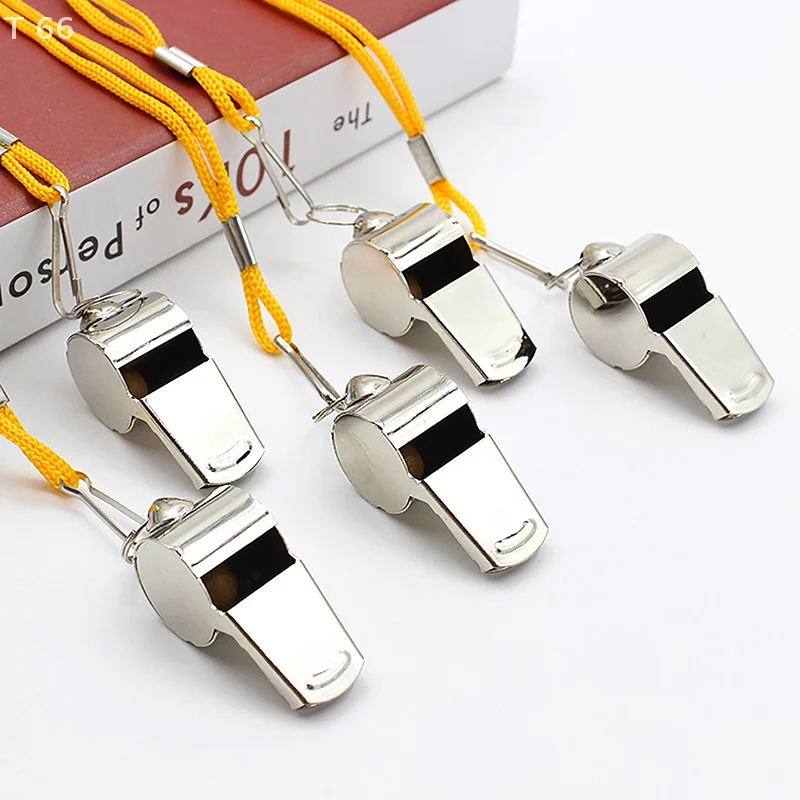 Cheerleader Sporting Goods for Training Stainless Steel Whistle with Lanyard Outdoor Professional Referee Super Loud Whistle