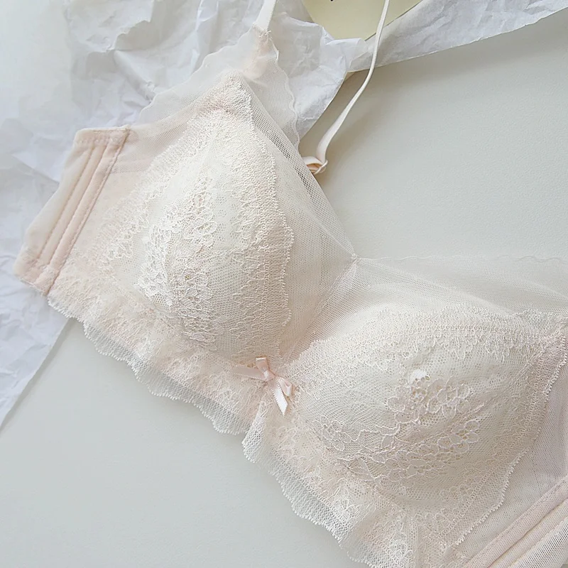 Misty yarn thin sexy lace underwear without steel ring soft modal lingerie large breasts gathered bra female