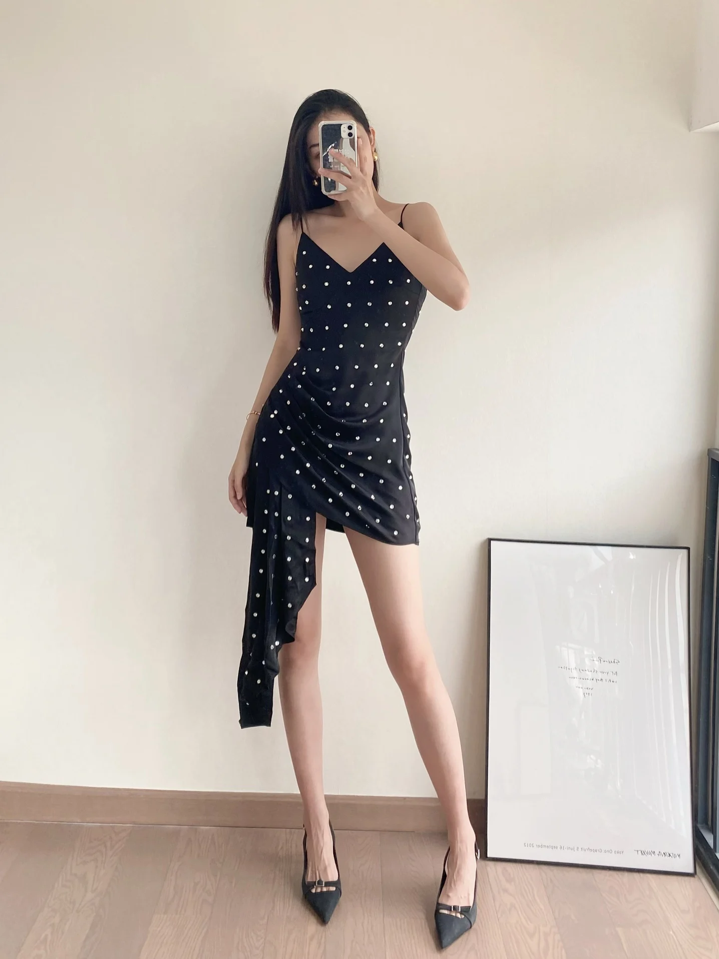 

2023 Autumn/Winter Fashion New Women's Clothing Hot Drilling Asymmetric Tuxedo Dress 0905