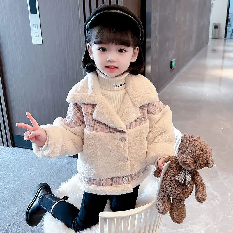 

2023 New Baby Girls Jacket Autumn Winter Thick Warm Faux Fur Coat for Girls Outwear Fashion Cute Plush Children Clothing TY63