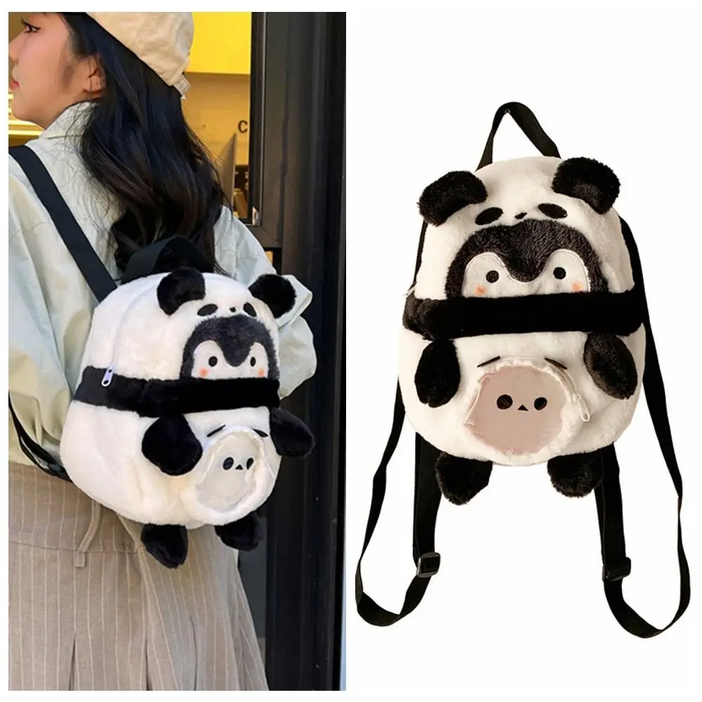 

Cartoon Panda Penguin Backpack Large Capacity Animals Cartoon Schoolbag Shoulders Bag Plush Doll Stuffed Plush Doll Men