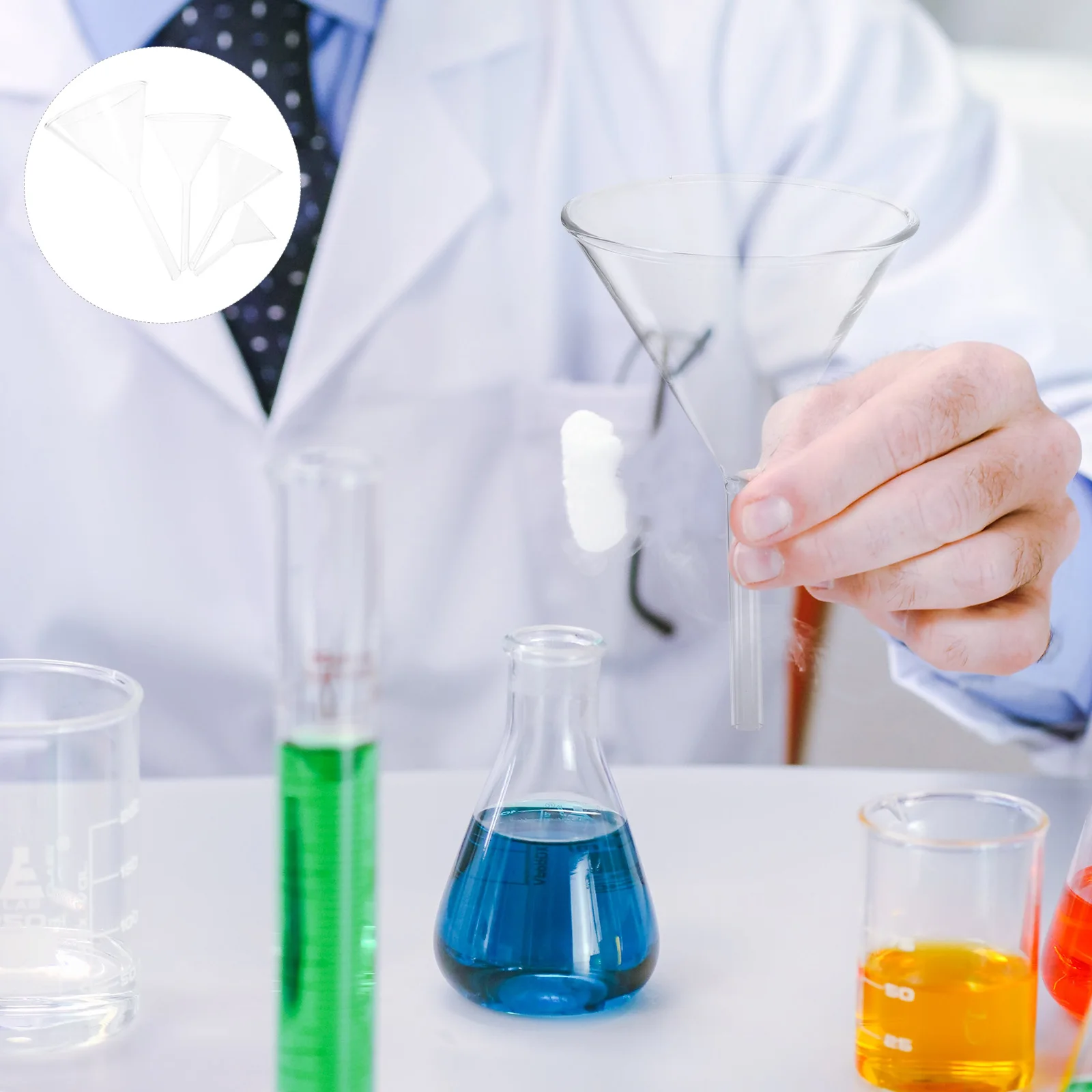 실험실 투명 깔때기 유리 깔때기, 실험 깔때기, 과학 실험 깔때기 (40, 60, 75, 90mm), 4 개