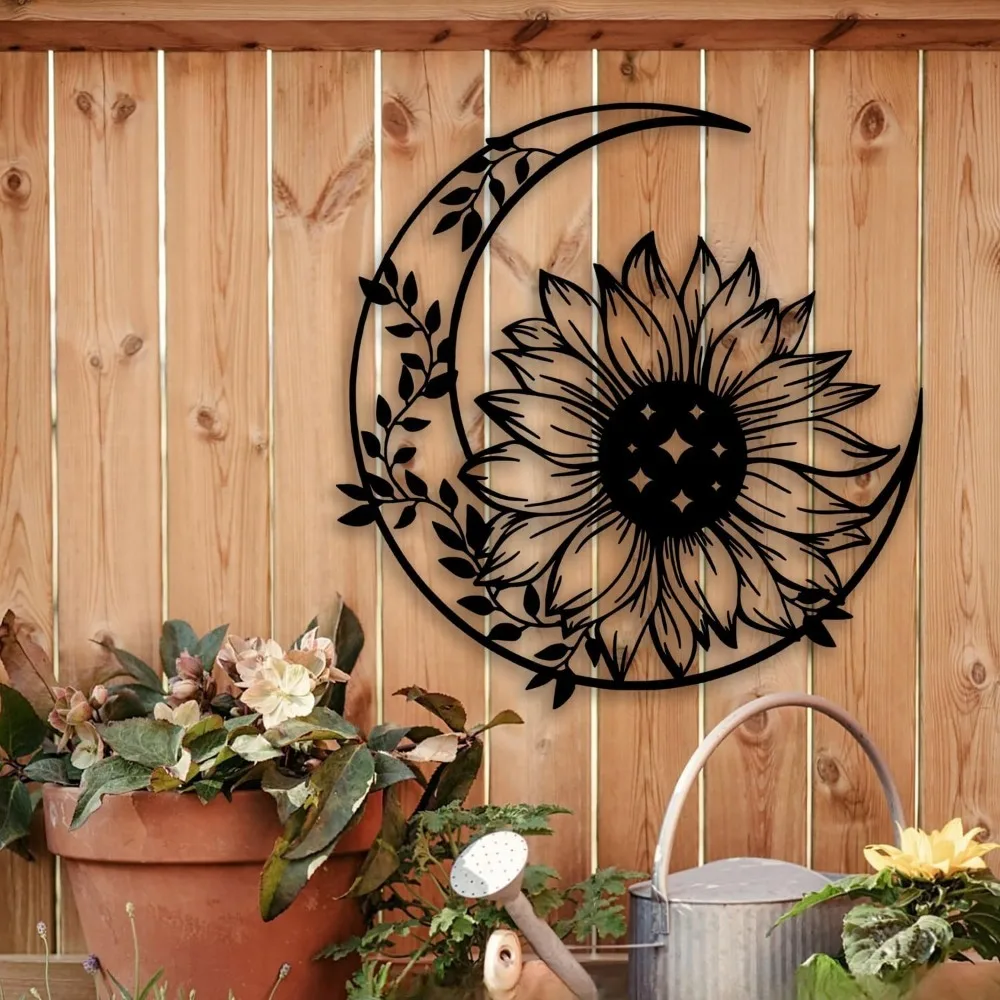 Sunflower Moon Metal Wall Art - Rustic Farmhouse Decor for Indoor & Outdoor Spaces