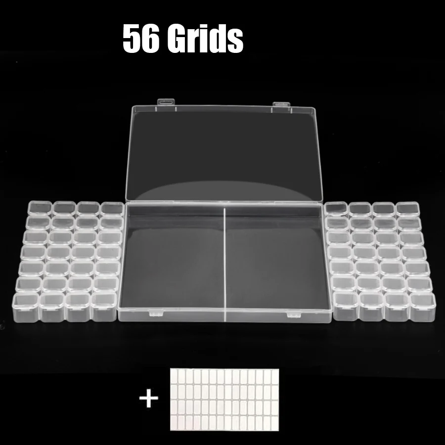 64/56/28 Grids Storage Box With Sticker Diamond Painting Tool Accessories Bead Container Rhinestone Embroidery Stone Organizer