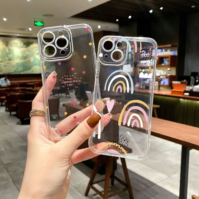 Clear Colorful Wave Point Love Heart TPU Phone Case Cover