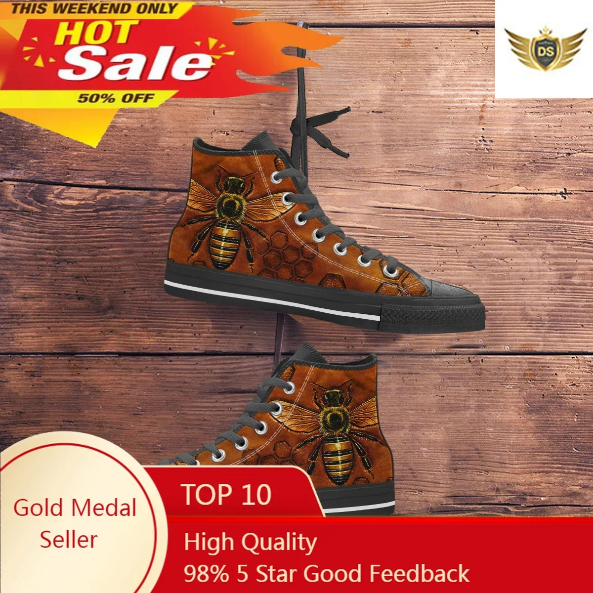 Men's High-Top Canvas Shoes Leisure Breathable Walking Shoes Wild Print Cartoon Bee Student Vulcanized Sneakers