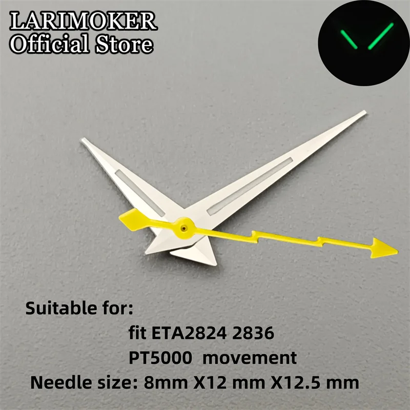 LARIMOKER 핸드 피팅 녹색 발광 포인터, NH35, NH36, NH38, ETA2824, PT500Movement