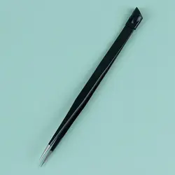Precision Nail Art Tweezers with Silicone Press Tool for Multifunctional Crafting and Jewelry Design (Black)