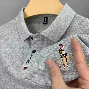 2023 브랜드 자수 폴로 셔츠 남성용, 고품질 반팔 통기성 탑, 비즈니스 캐주얼 폴로 셔츠, 여름 신상