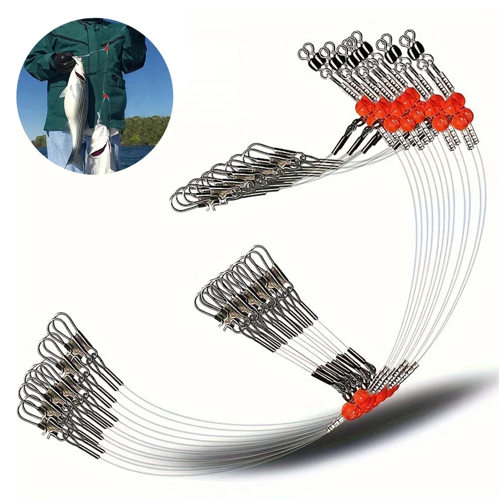 6Pcs Leader Rig Blue Stainless Steel Fishing Rigs with Snap,High-Strength Fishing Leaders Saltwater-Perch Rigs for Fishing