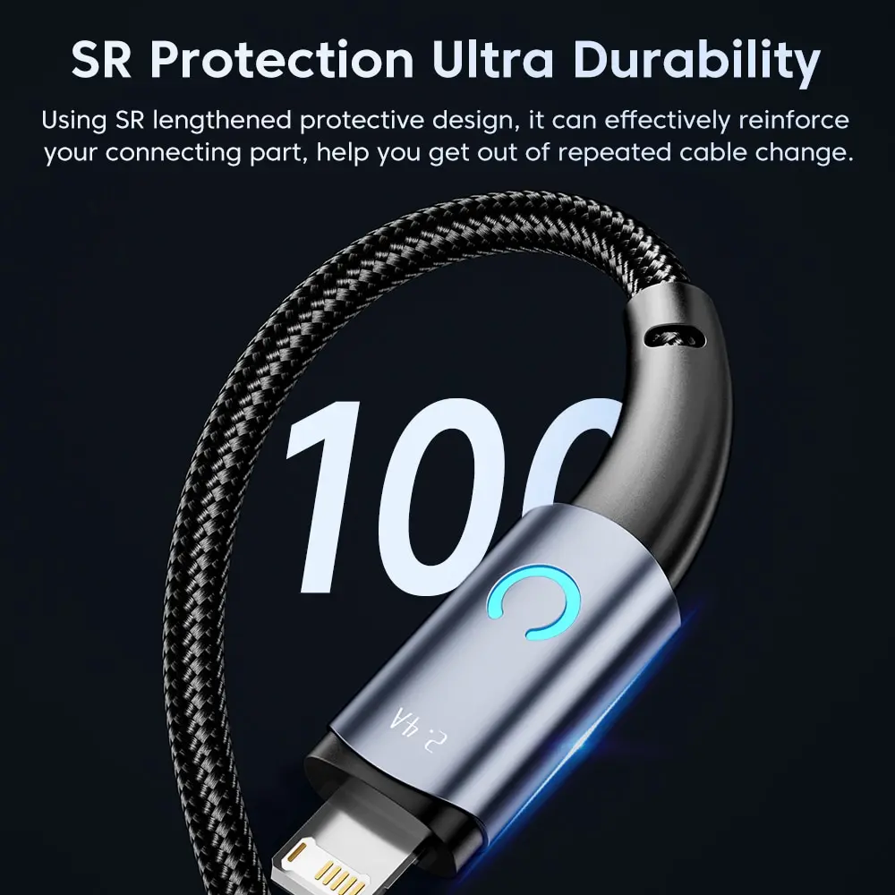 Toocki Dual USB A to Type C/Lightning LED Fast Charging Cable