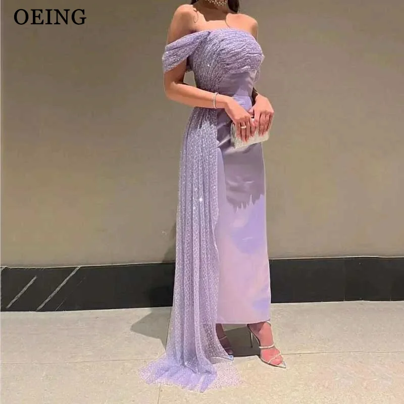 

OEING Purple Prom Dresses Off Shoulder Satin Tulle Cloak Evening Dress Floor Length Formal Occasion Gown Vestidos De Noche Gala