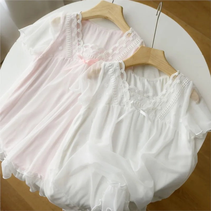 여아 공주 코튼 레이스 나이트 로브, 10 대 어린이 잠옷, 원피스 활,  가정 세트, 어린이 옷, 3-14 세, 여름