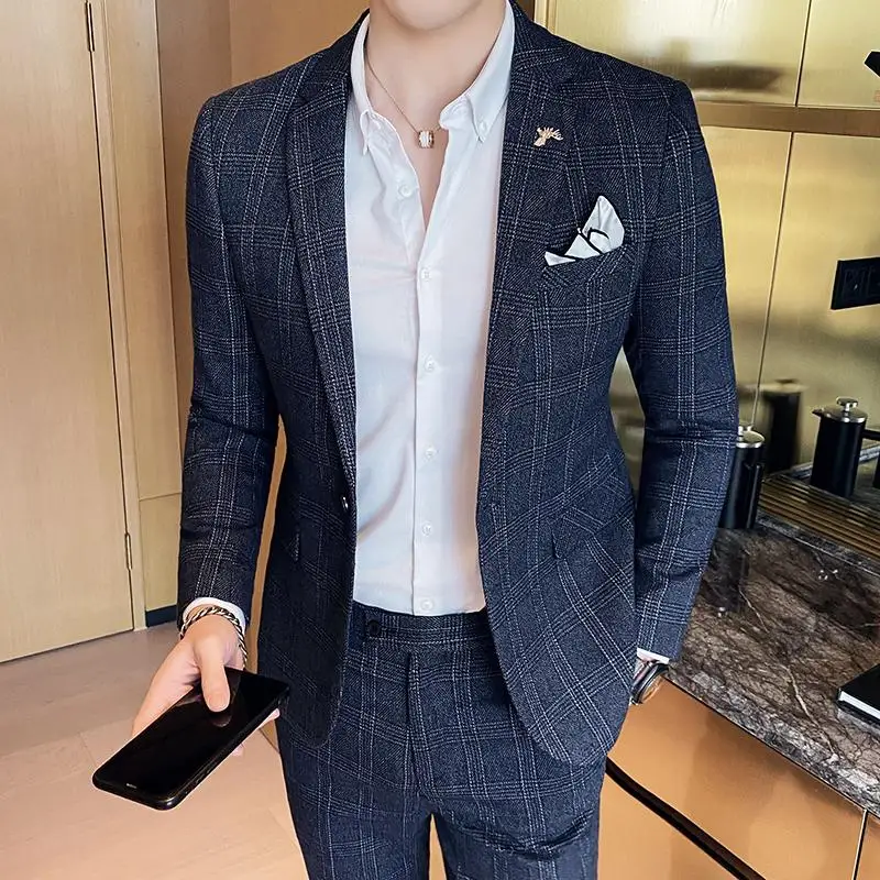 Abito da lavoro slim fit da uomo Boutique di alta qualità Set di due pezzi di moda Bello banchetto di tendenza Pantaloni quattro stagioni inclusi - immagine 4