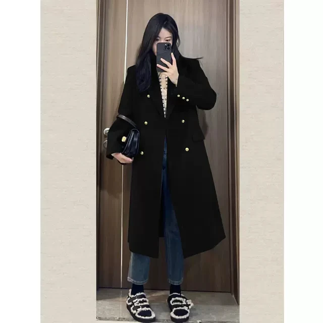 

Korean High-end Felt Woolen Coat for Women's 2024 Winter Thickened Long Style Temperament Hepburn Style New Woolen Coat