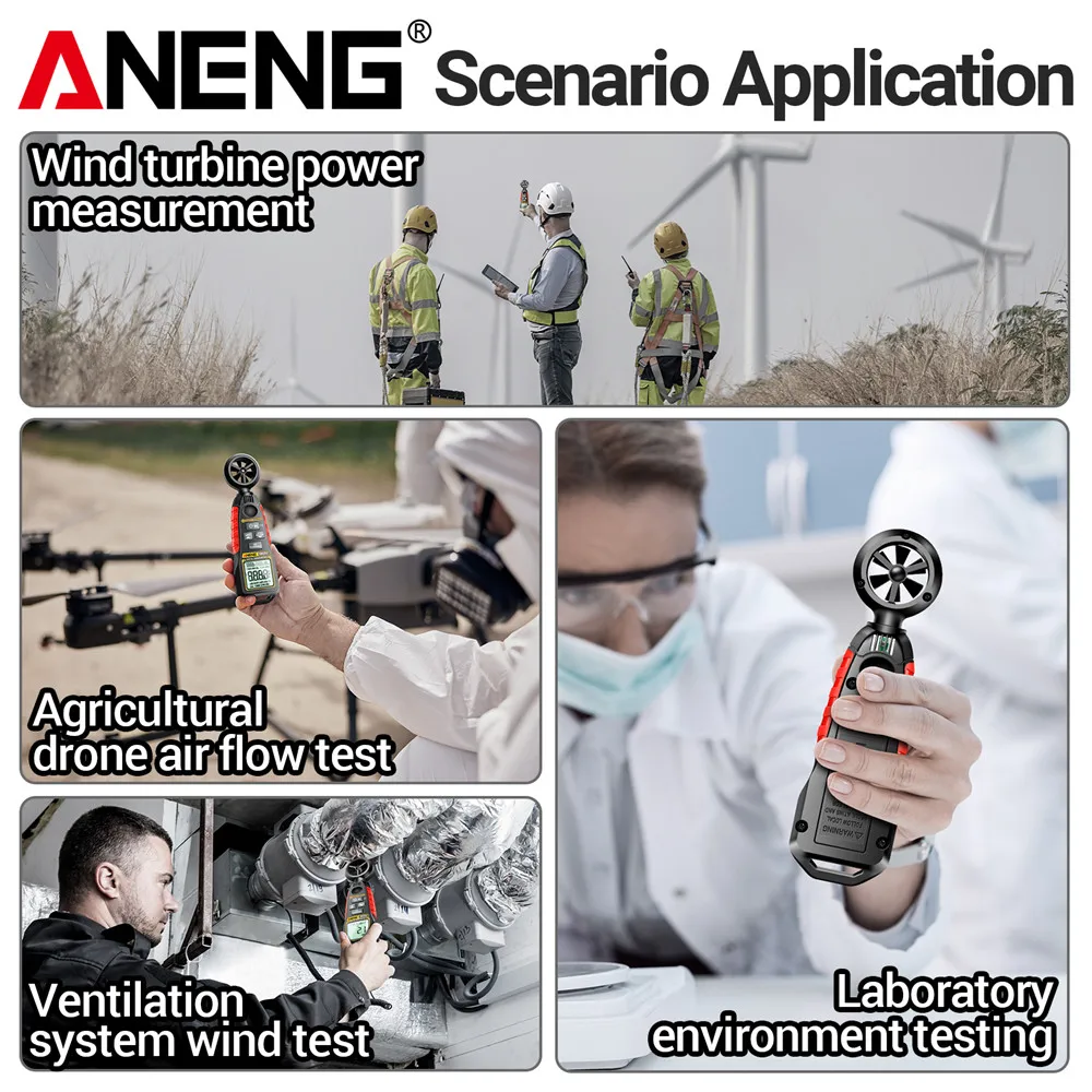 ANENG GN302 풍속계 디지털 풍속계 0.430m/s 휴대용 공기 속도계 9999 카운트 온도 습도 측정