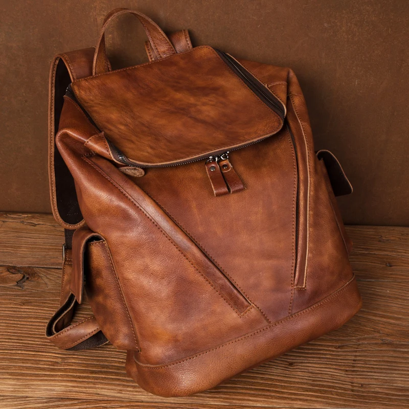 Casual Joker leather backpack retro tide men's leather backpack large capacity travel backpack 15 inch business computer bag