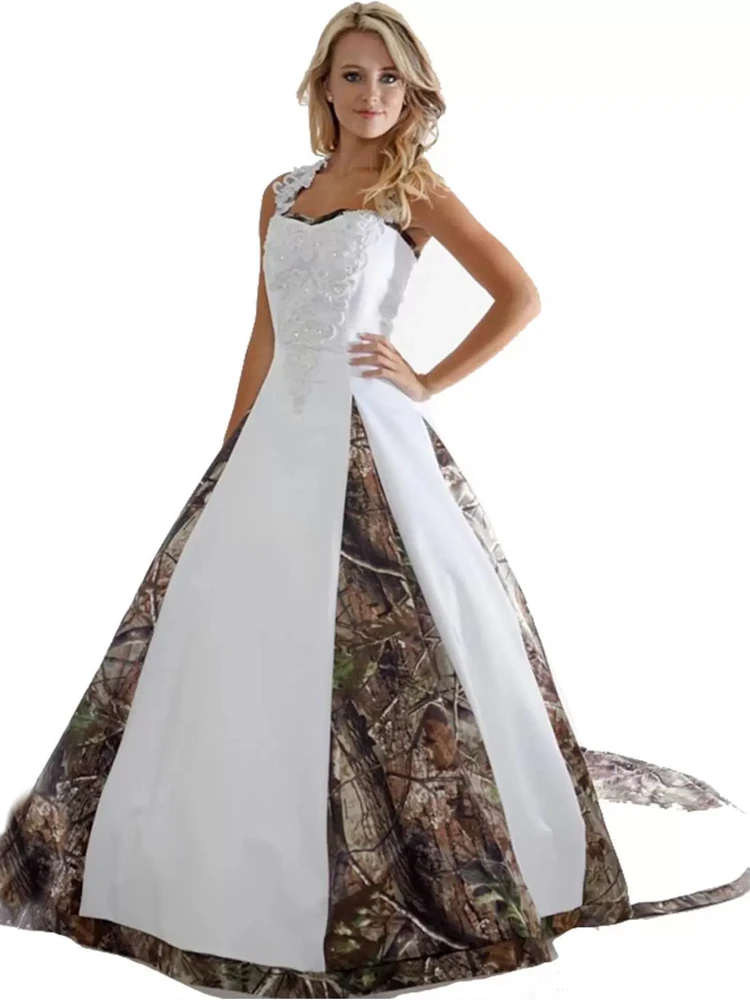 

New Camo Wedding Dresses With Appliques Ball Gown Long Camouflage Wedding Party Dress Plus Size Bridal Gowns