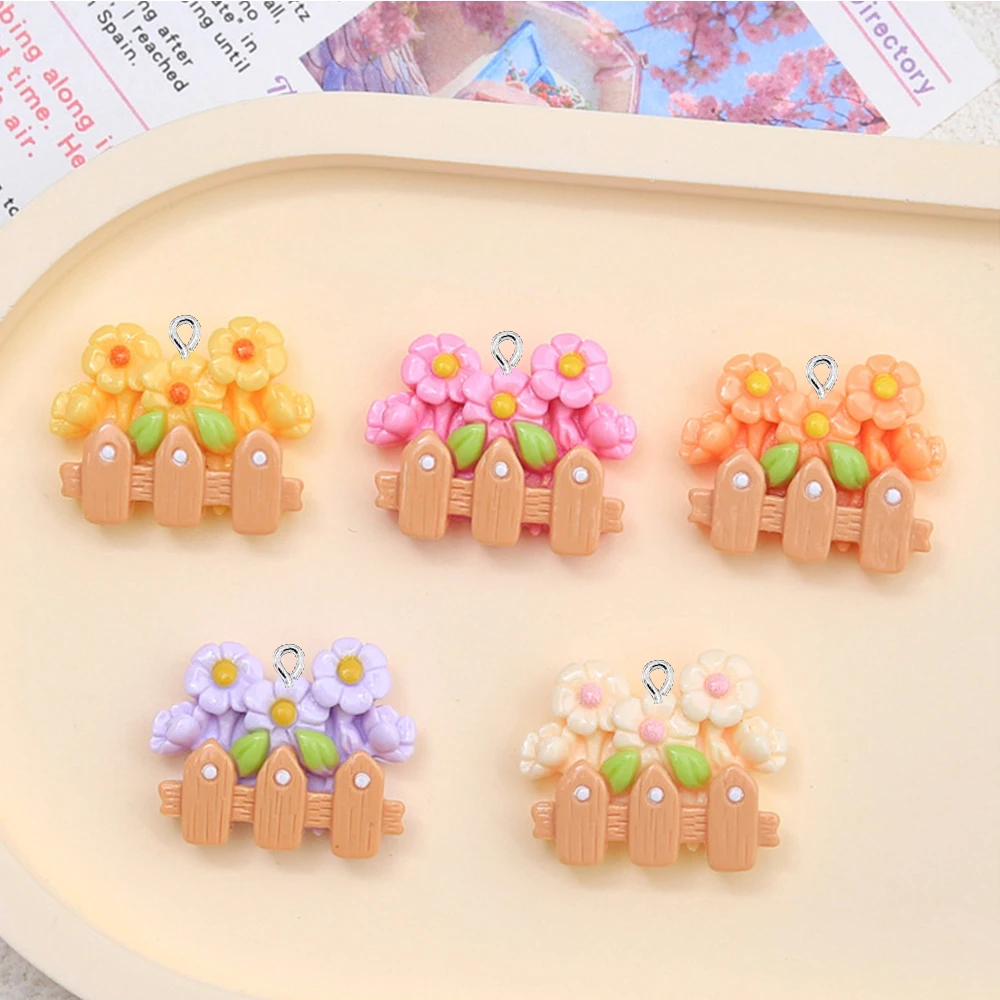 반짝이는 꽃 펜스 시리즈 귀걸이용 플랫 백 참, 팔찌 머리핀, DIY 쥬얼리 펜던트 장식 액세서리, 10 개