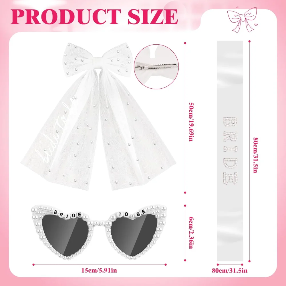 Bride to Be Accessory Set Featurin Veil Sash And Sunglasses Bachelorette Party Accessories  For Bridal Shower Wedding decor - 2