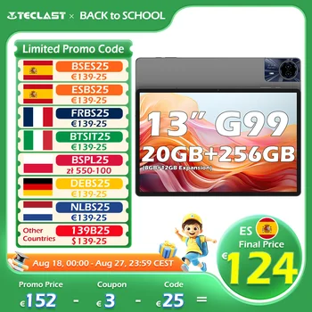 Teclast T65 Max Tablet da 13 pollici Android 14 Mediatek Helio G99 (8Gb + 12Gb di espansione) 20Gb Ram 256Gb Rom 10000Mah Batteria Dual Sim 4g Lte 1920X1200 Gps Widevine L1 per Netflix 1