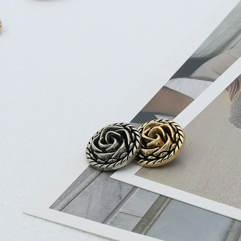 Vintage Rose Flower Round Metal Buttons - Decorative Accessories
