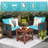 3 Pieces Patio Wicker Furniture Set, Rattan Outdoor Sofa Set w/Washable Cushion & Acacia Wood Coffee Table, Conversatio 5