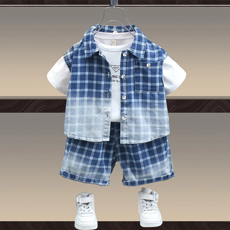 

Baby Boy Clothes Set Kids Denim Shirt +T-Shirt + Shorts 3pcs Outfit Fashion Summer Leisure Outfit Children Clothing Set 2-10Year