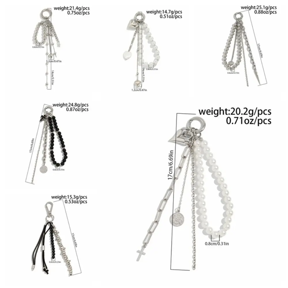 Fashion Metal Pearl Beaded Keychain Peach Heart Shape Tassel Decoration Bead Bag Chain Tassel Keychain Bag Accessories