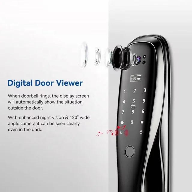 New Arrival Tuya Smart Door Lock Fingerprint Digital Wifi Lock Connected Camera Monitor Send Photo To Mobile 3