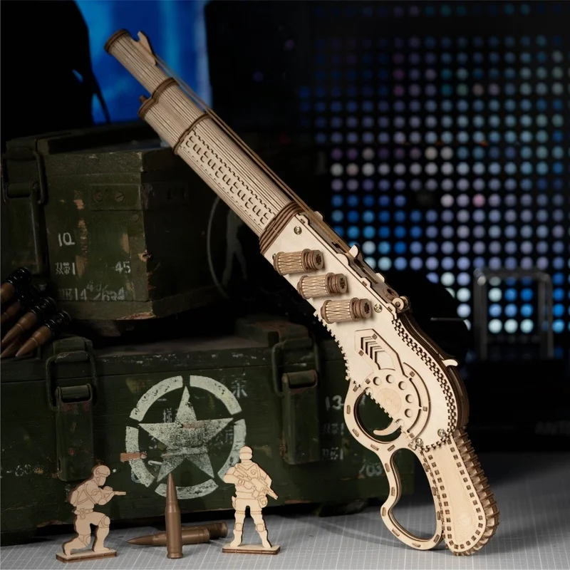Sky City Wooden Music Box Machinery Pistol Diy Manual Building Block Rotatable Model Delicate High Quality Texture Fine Gift