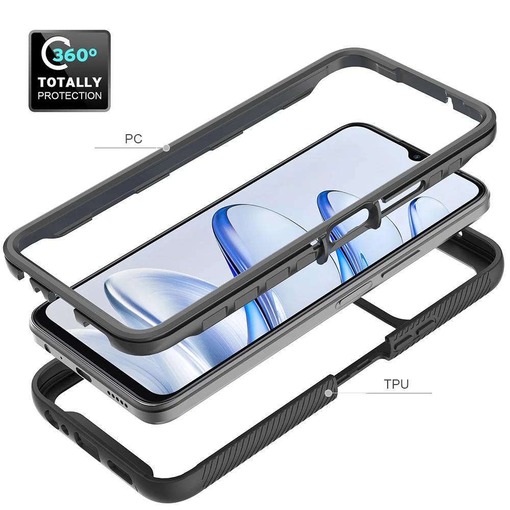 360-Degree Protection Armor Phone Case with Shockproof Clear Acrylic Back Cover