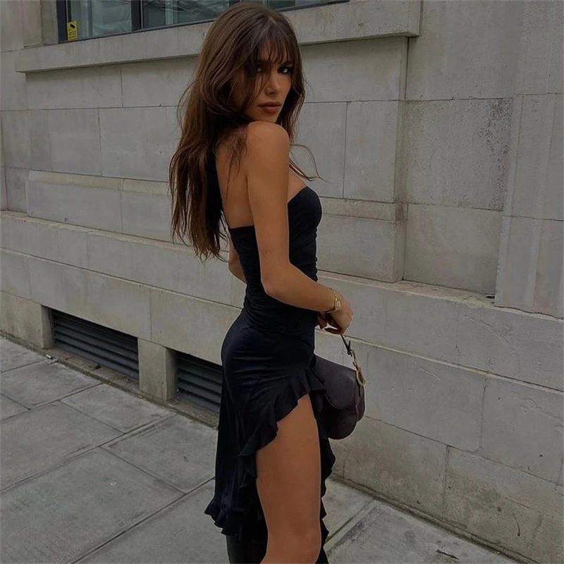 Europe and the United States style y2k spring fashion trend women's new line shoulder chest bag buttock slim irregular dress