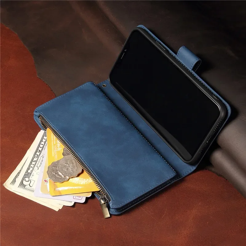 Premium Flip Leather Phone Case with Zipper Wallet and Card Holder