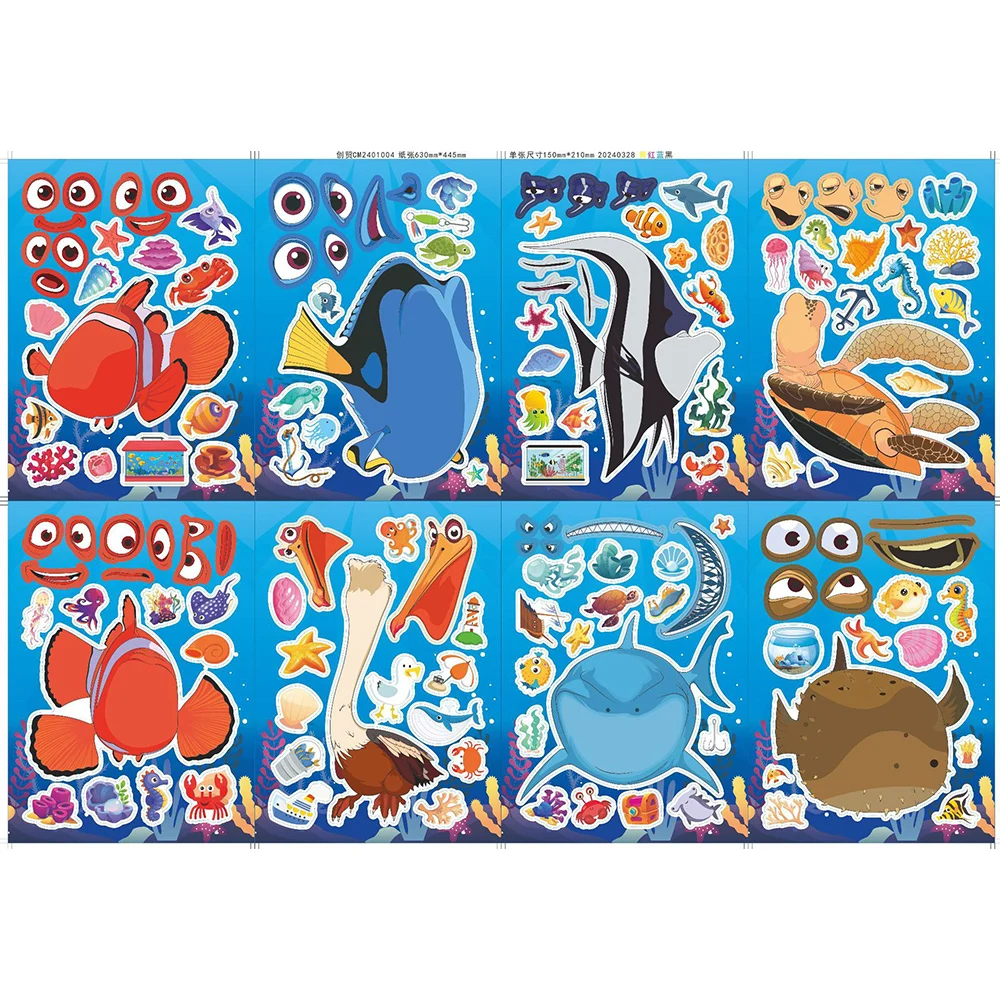 8/16sheets Disney Anime Finding Nemo Puzzle Stickers Make A Face Decals Make Your Own DIY Game Children Jigsaw Education Sticker