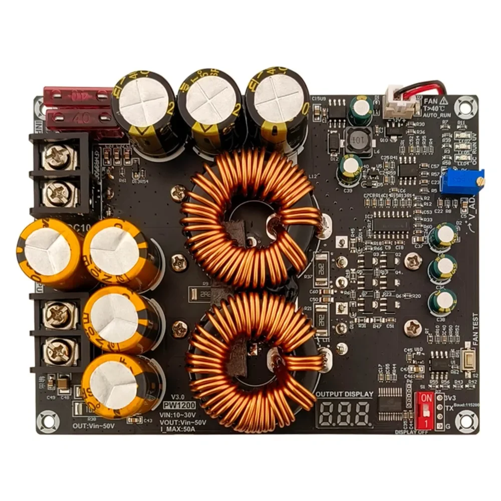 1200W 50A 고전류 부스트 전원 모듈 듀얼 인덕터 충분한 전력 오디오 앰프 전용 전원 공급 장치 PW1200