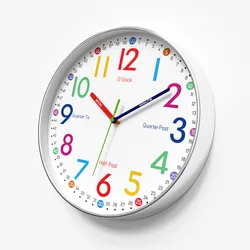 Children's Cartoon Quartz Wall Clock - 12 Silent Time Management Tool - 12inch (Silver frame)
