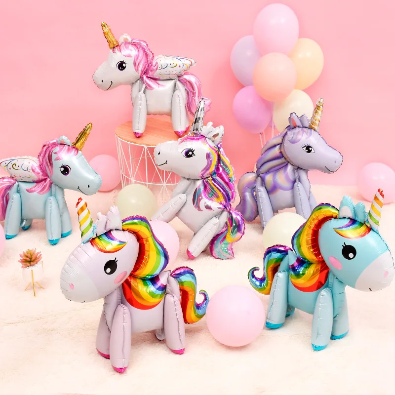 Aluminum Foil Balloon Birthday First Anniversary Party Decoration Cartoon 3D Unicorn Pauli Pegasus