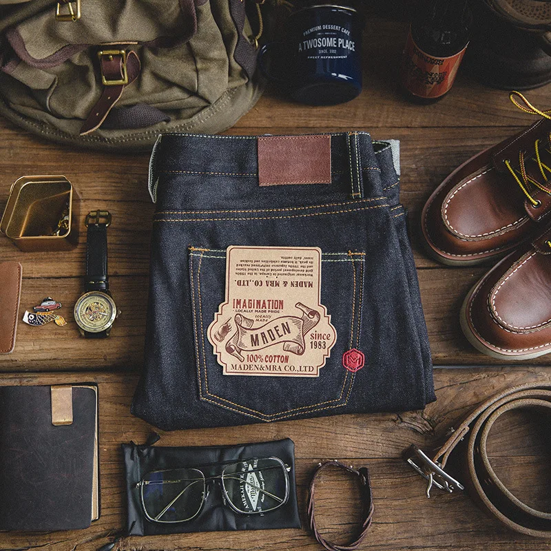 Maden Vintage 14.5oz Selvedge Raw Denim Jeans with YKK Zipper Fly Embroidery Straight Jeans Classic Men's Autumn Solid Trousers 2
