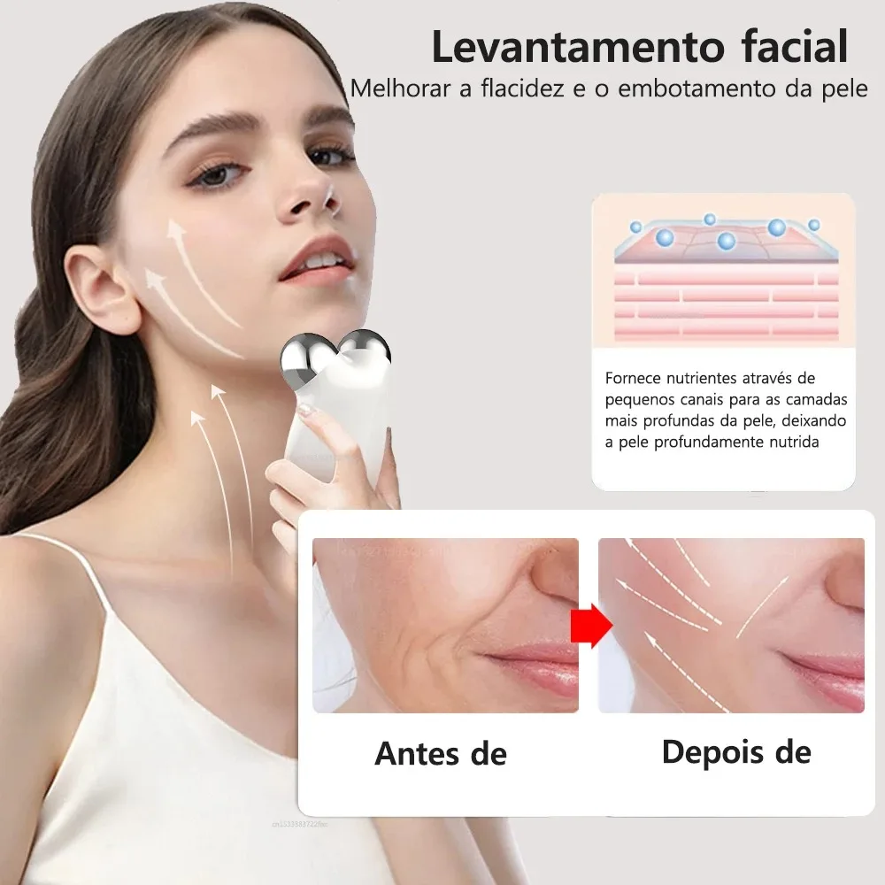 Face Lifting 3D Roller Massager Machine EMS Microcurrent Blue Red Light Therapy V Shaped Double Chin Remover Face Tighting Tool