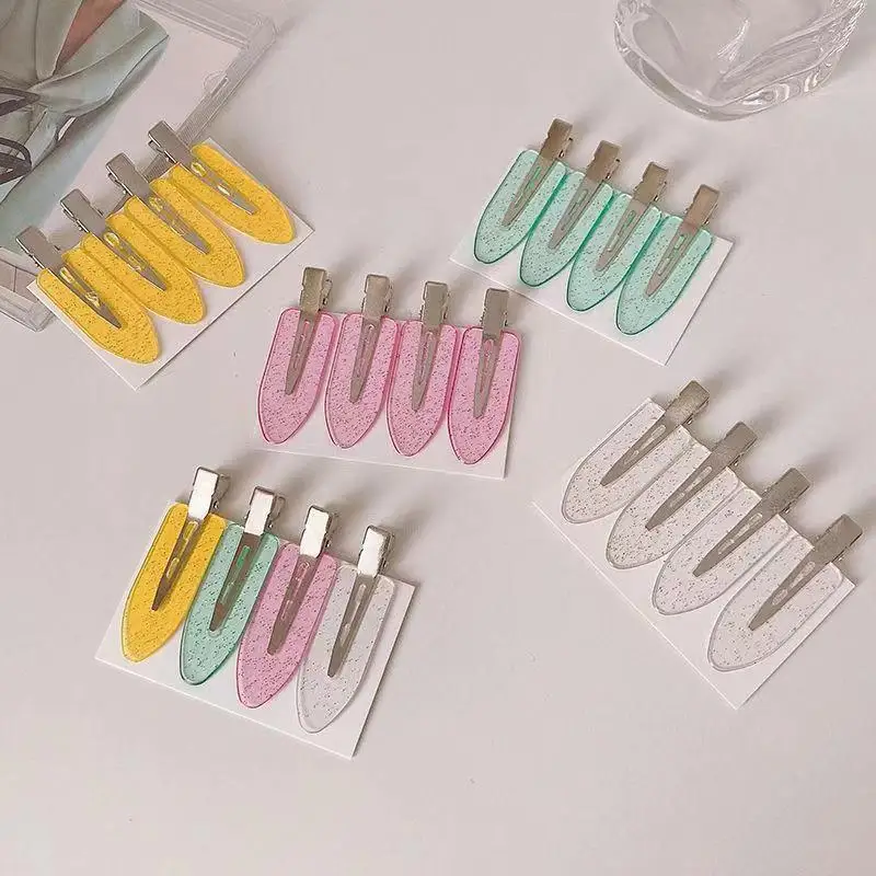 

4PCS Candy Color Seamless Hair Clips No Bend Hairpin No Crease Acrylic Barrettes Fixed Hair Clip Makeup Hair Styling Bang Clip