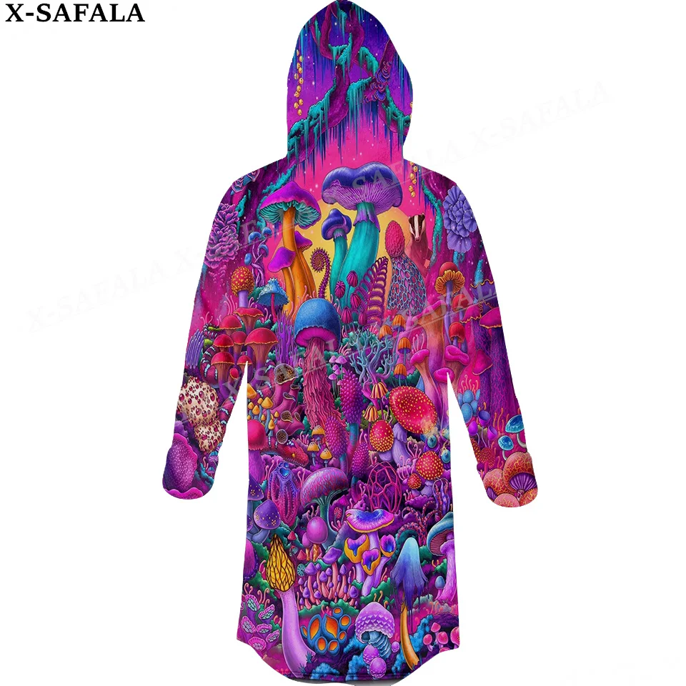 Gothic Mushrooms Psychedelic Trippy Print Thick Warm Hooded Cloak Men Overcoat Coat Windproof Fleece Cape Robe Hooded Blanket-5