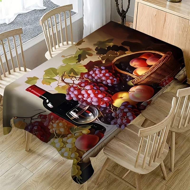 

Watercolor Fruit and Wine Print Home Kitchen Table Dustproof Rectangular Tablecloth Holiday Party Dinner Decoration Cloth